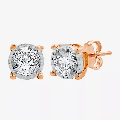 (G / Si1-Si2) 1 CT. T.W. Lab Grown White Diamond 14K Rose Gold Over Silver 8.7mm Round Stud Earrings