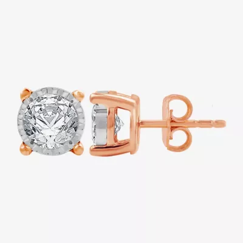 (G / Si1-Si2) 1 CT. T.W. Lab Grown White Diamond 14K Rose Gold Over Silver 8.7mm Round Stud Earrings