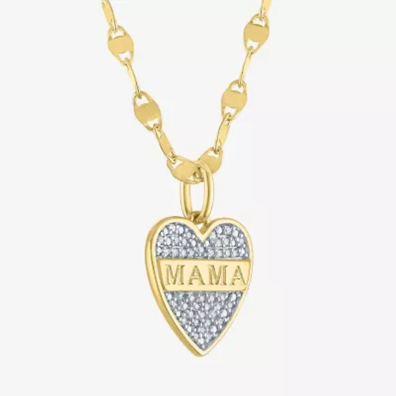Diamond Addiction "Mama" (G-H) Womens 1/10 CT. T.W. Lab Grown White Diamond 14K Gold Over Silver Sterling Silver Heart 16 Inch Pendant Necklace