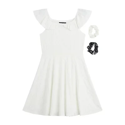Byer California Big Kid Girls Sleeveless Flutter Sleeve A-Line Dress