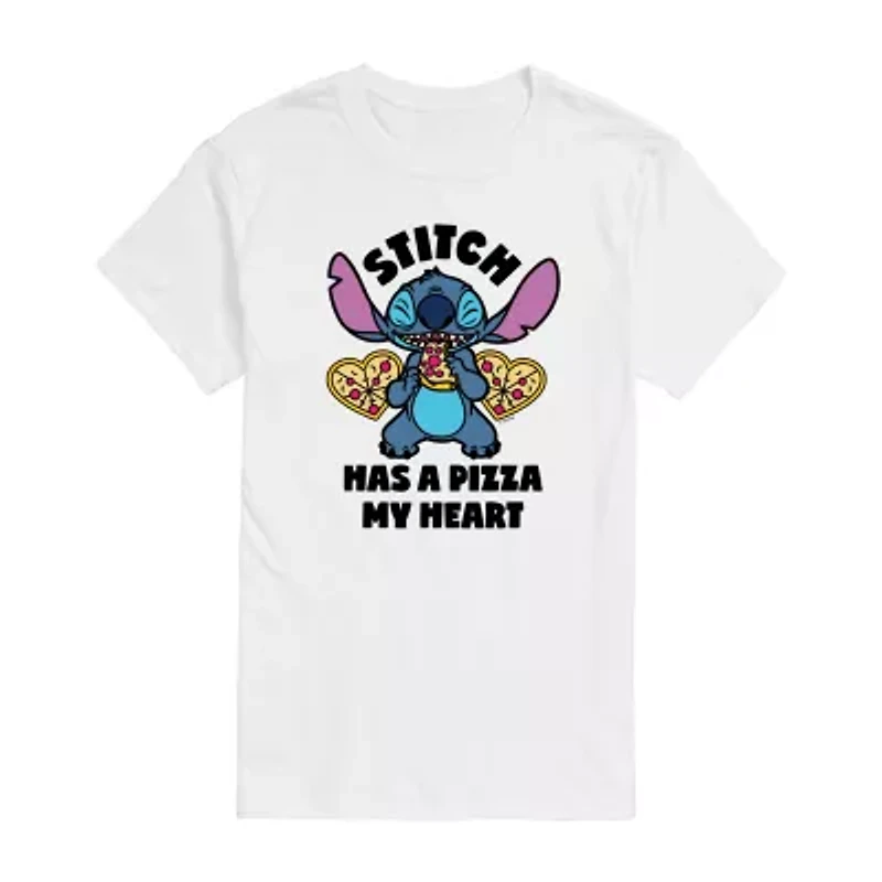 Mens Crew Neck Short Sleeve Lilo & Stitch Valentine's Day T-Shirt