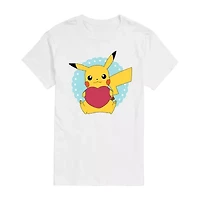 Mens Crew Neck Short Sleeve Pokeman Valentine's Day T-Shirt