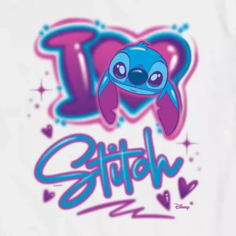 Mens Crew Neck Short Sleeve Lilo & Stitch Valentine's Day T-Shirt