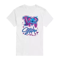 Mens Crew Neck Short Sleeve Lilo & Stitch Valentine's Day T-Shirt