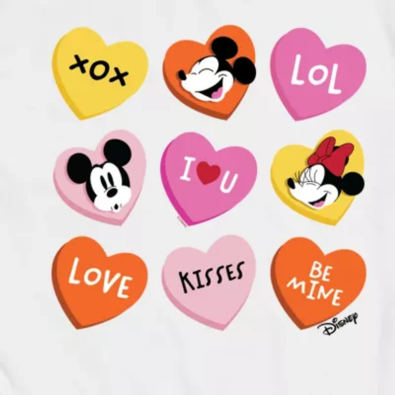 Mens Crew Neck Short Sleeve Mickey and Friends Valentine's Day T-Shirt
