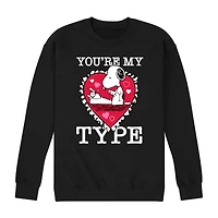 Mens Crew Neck Long Sleeve Peanuts Valentine's Day Sweatshirt