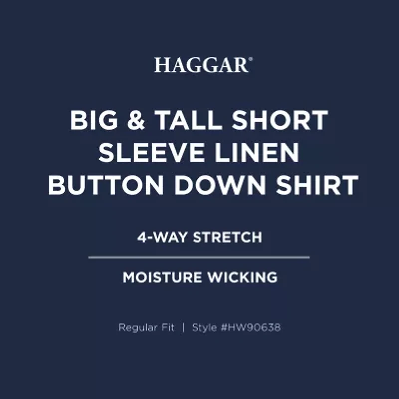 Haggar Linen Blend Mens Short Sleeve Regular Fit Big and Tall Button-Down Shirt