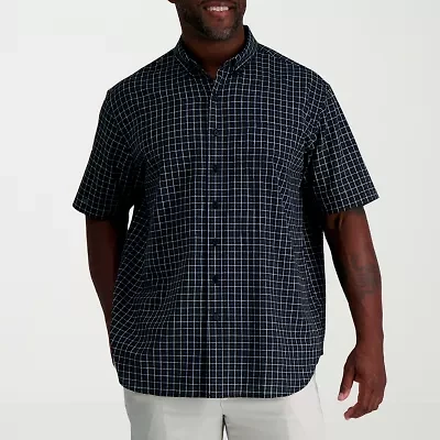 Haggar Linen Blend Mens Short Sleeve Regular Fit Big and Tall Button-Down Shirt
