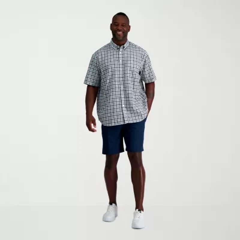 Haggar Linen Blend Mens Short Sleeve Regular Fit Big and Tall Button-Down Shirt