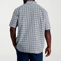 Haggar Linen Blend Mens Short Sleeve Regular Fit Big and Tall Button-Down Shirt