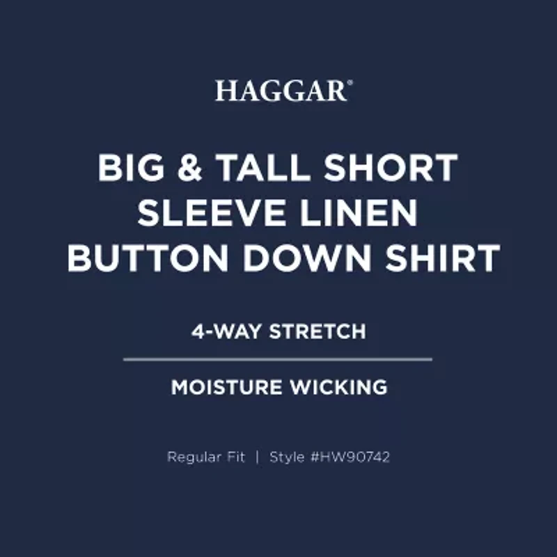 Haggar Linen Blend Mens Short Sleeve Regular Fit Big and Tall Button-Down Shirt