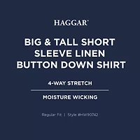 Haggar Linen Blend Mens Short Sleeve Regular Fit Big and Tall Button-Down Shirt
