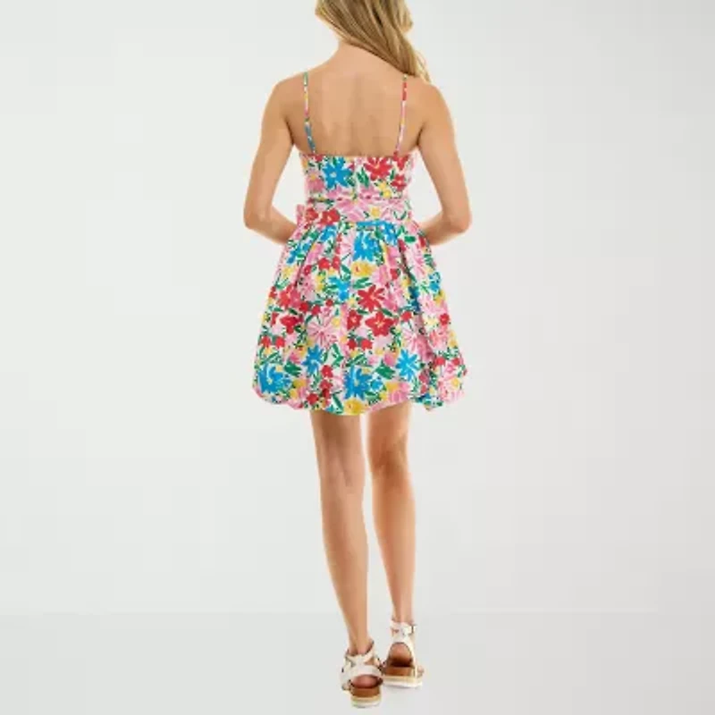 B. Smart Womens Sleeveless Floral Juniors Fit + Flare Dress