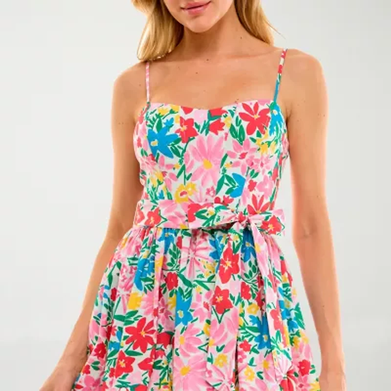 B. Smart Womens Sleeveless Floral Juniors Fit + Flare Dress