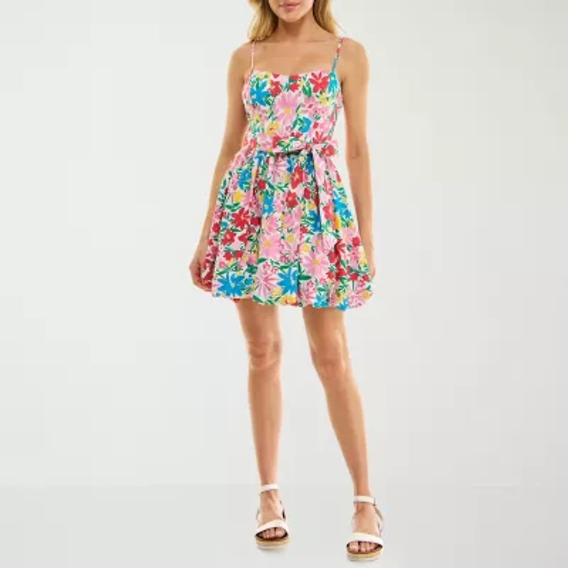 B. Smart Womens Sleeveless Floral Juniors Fit + Flare Dress