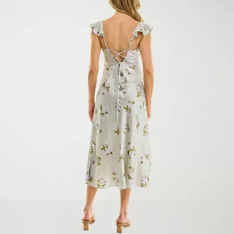 B. Smart Womens Juniors Sleeveless Floral Midi Fit + Flare Dress