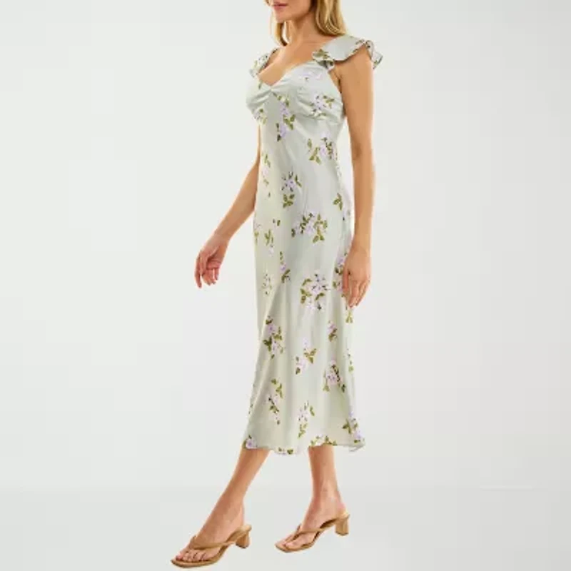B. Smart Womens Juniors Sleeveless Floral Midi Fit + Flare Dress