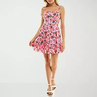 B. Smart Womens Sleeveless Floral Juniors Fit + Flare Dress