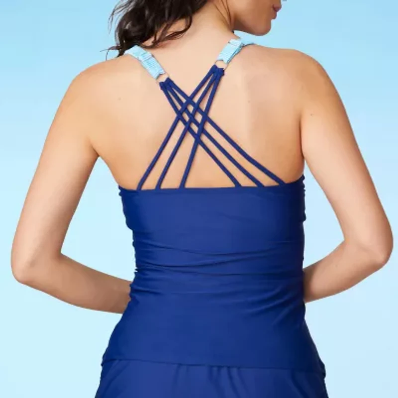 Free Country Womens Built Bra Striped Tankini Swimsuit Top