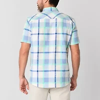 St. John's Bay Textured No Tuck Mens Short Sleeve Classic Fit Button-Down Shirt