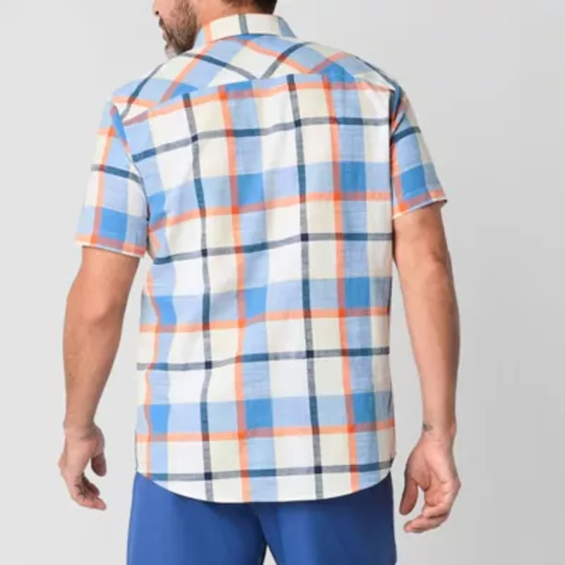 St. John's Bay Textured No Tuck Mens Short Sleeve Classic Fit Button-Down Shirt