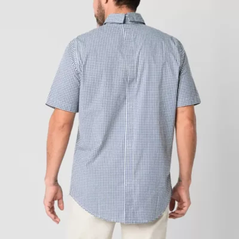 St. John's Bay Poplin Mens Easy-on + Easy-off Seated Wear Short Sleeve Classic Fit Button-Down Shirt