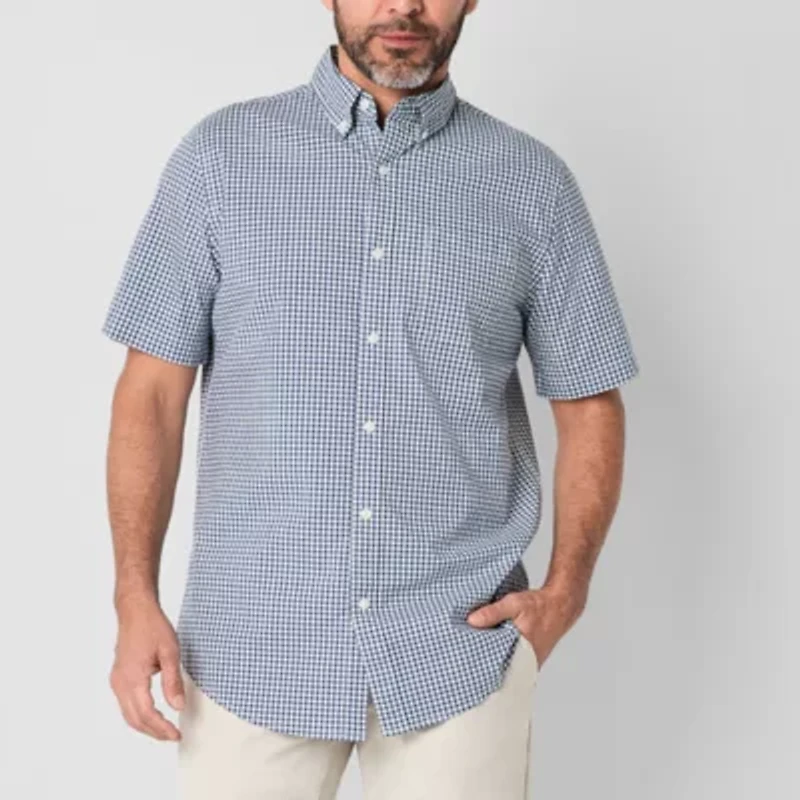 St. John's Bay Poplin Mens Easy-on + Easy-off Seated Wear Short Sleeve Classic Fit Button-Down Shirt