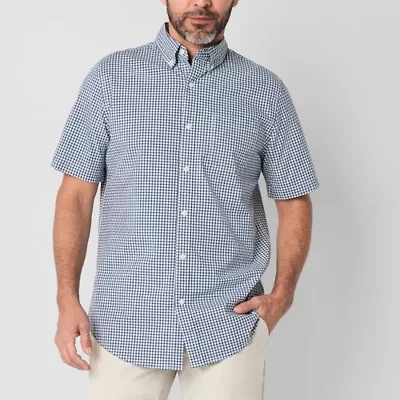 St. John's Bay Poplin Mens Easy-on + Easy-off Seated Wear Short Sleeve Classic Fit Button-Down Shirt