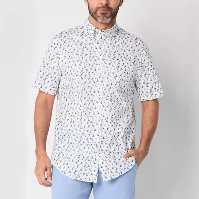 St. John's Bay Poplin Mens Easy-on + Easy-off Seated Wear Short Sleeve Classic Fit Button-Down Shirt