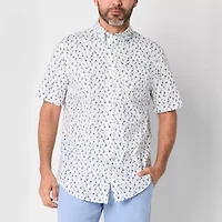 St. John's Bay Poplin Mens Easy-on + Easy-off Seated Wear Short Sleeve Classic Fit Button-Down Shirt