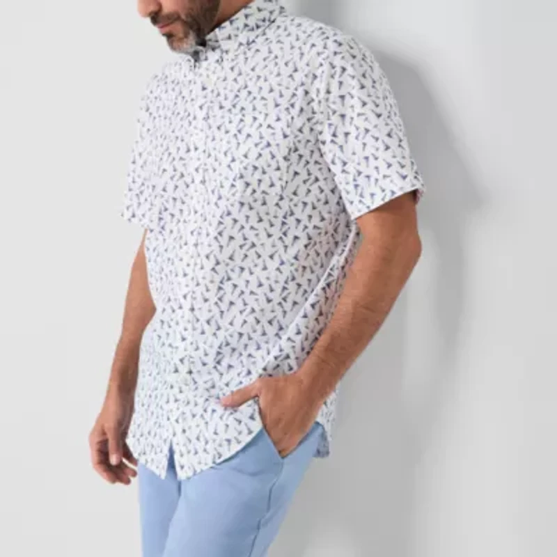 St. John's Bay Poplin Mens Easy-on + Easy-off Seated Wear Short Sleeve Classic Fit Button-Down Shirt