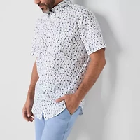 St. John's Bay Poplin Mens Easy-on + Easy-off Seated Wear Short Sleeve Classic Fit Button-Down Shirt