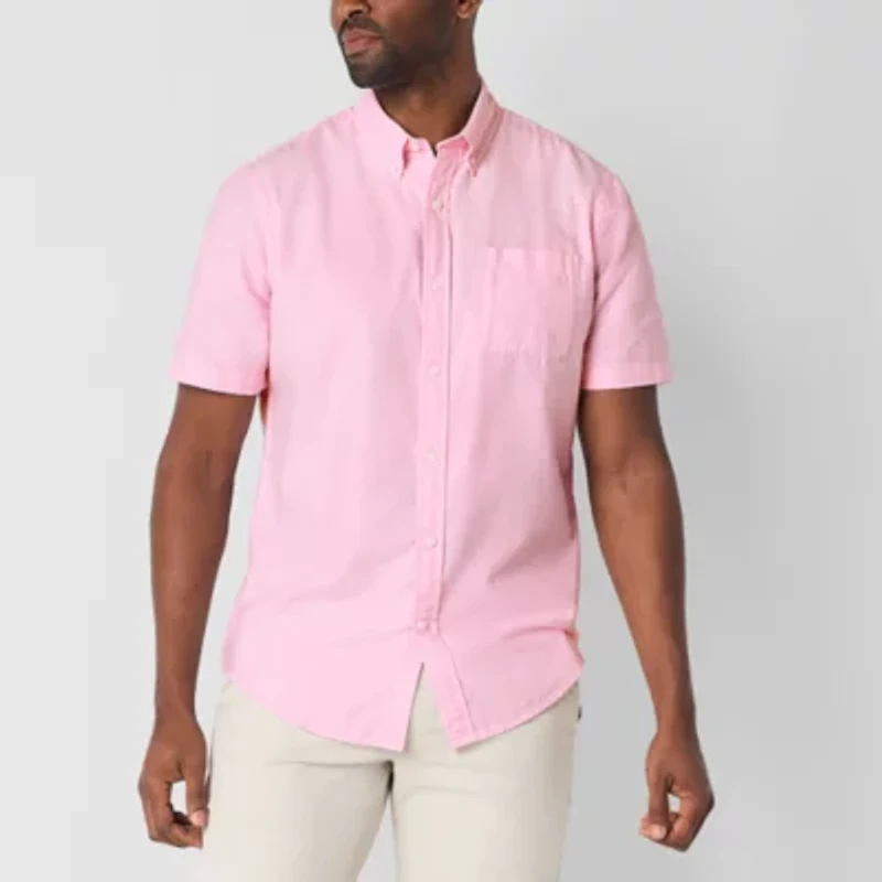 St. John's Bay Performance Oxford Mens Short Sleeve Classic Fit Button-Down Shirt