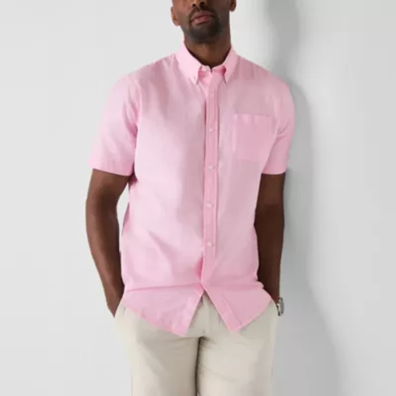 St. John's Bay Performance Oxford Mens Short Sleeve Classic Fit Button-Down Shirt