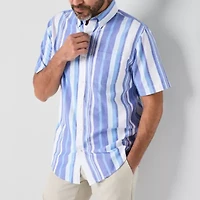 St. John's Bay Performance Oxford Mens Short Sleeve Slim Fit Button-Down Shirt