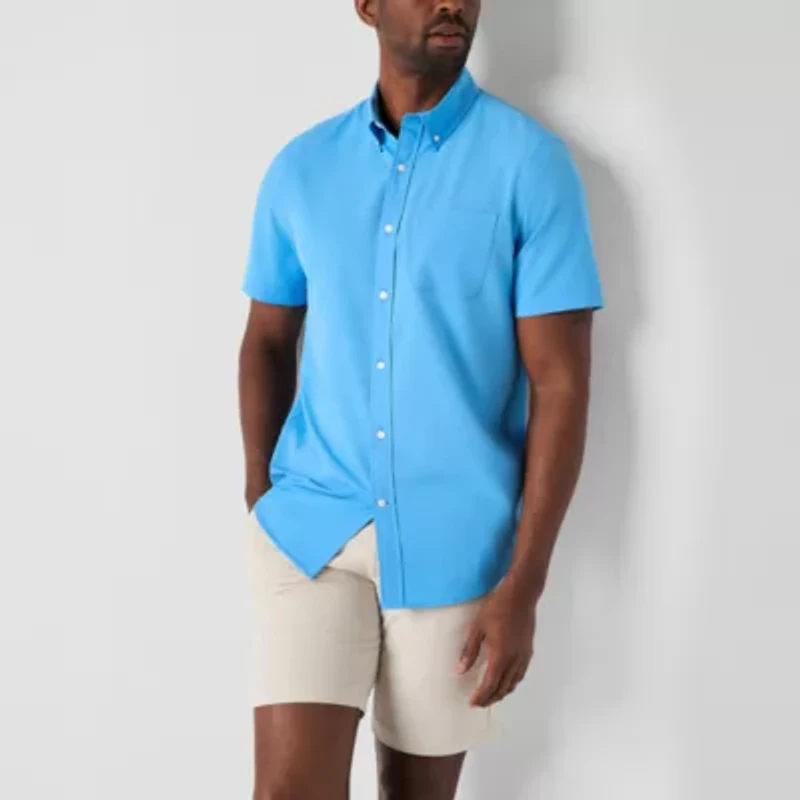St. John's Bay Performance Mens Short Sleeve Classic Fit Stretch Fabric Button-Down Shirt