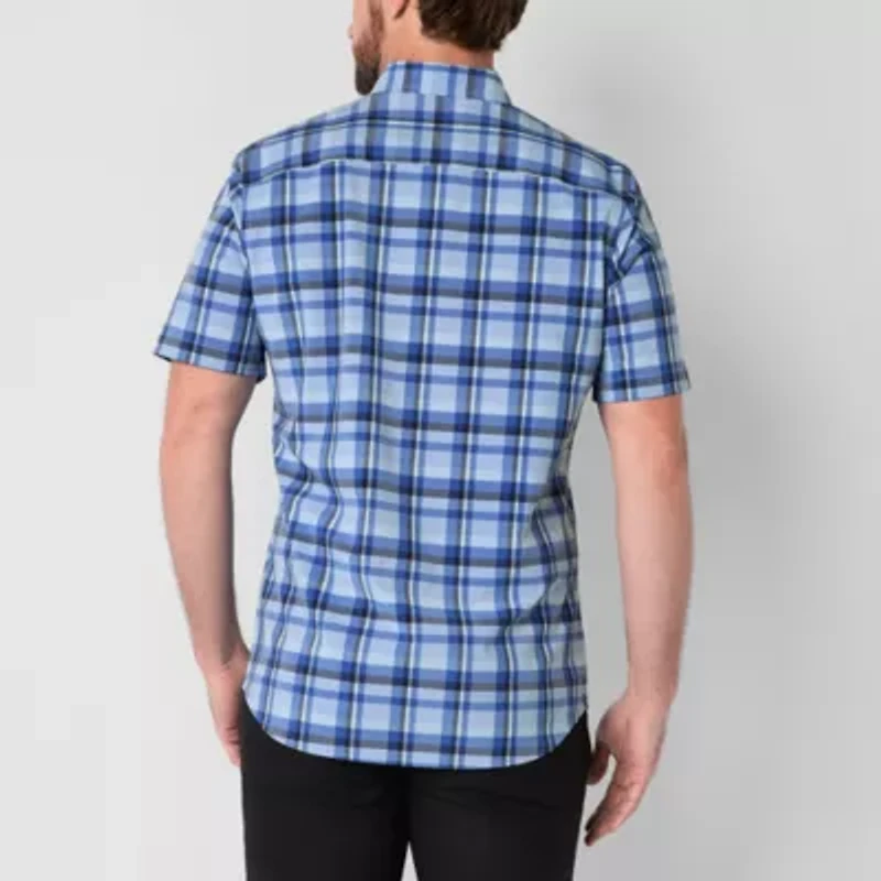 St. John's Bay Performance Mens Short Sleeve Slim Fit Stretch Fabric Button-Down Shirt