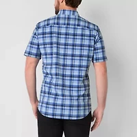 St. John's Bay Performance Mens Short Sleeve Slim Fit Stretch Fabric Button-Down Shirt