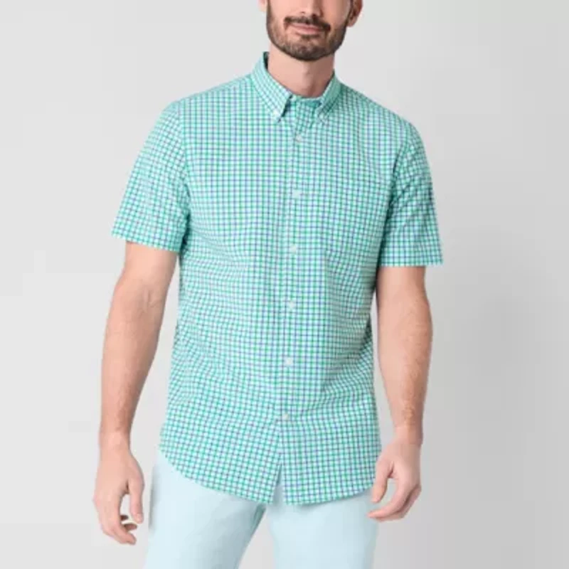 St. John's Bay Performance Mens Short Sleeve Slim Fit Stretch Fabric Button-Down Shirt
