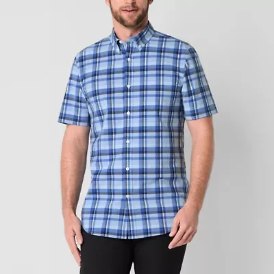 St. John's Bay Performance Mens Short Sleeve Slim Fit Stretch Fabric Button-Down Shirt