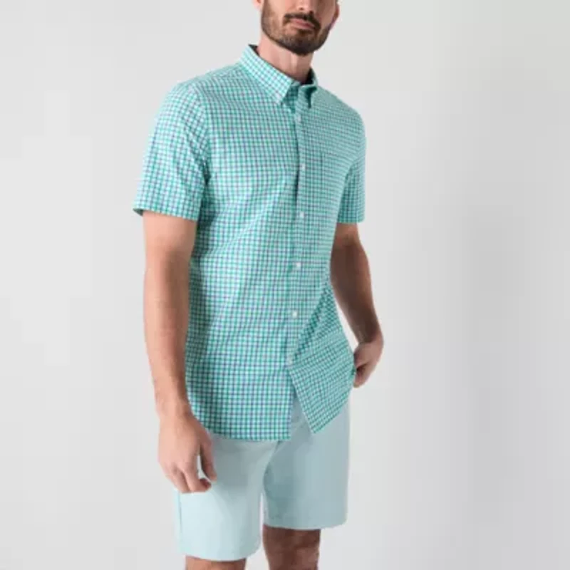 St. John's Bay Performance Mens Short Sleeve Slim Fit Stretch Fabric Button-Down Shirt
