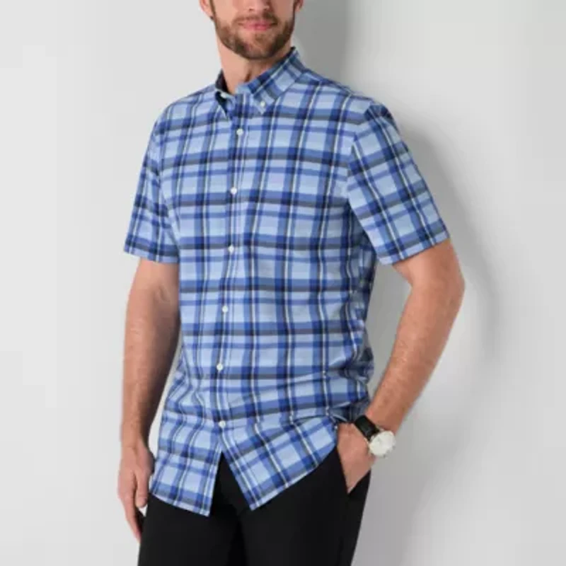 St. John's Bay Performance Mens Short Sleeve Slim Fit Stretch Fabric Button-Down Shirt