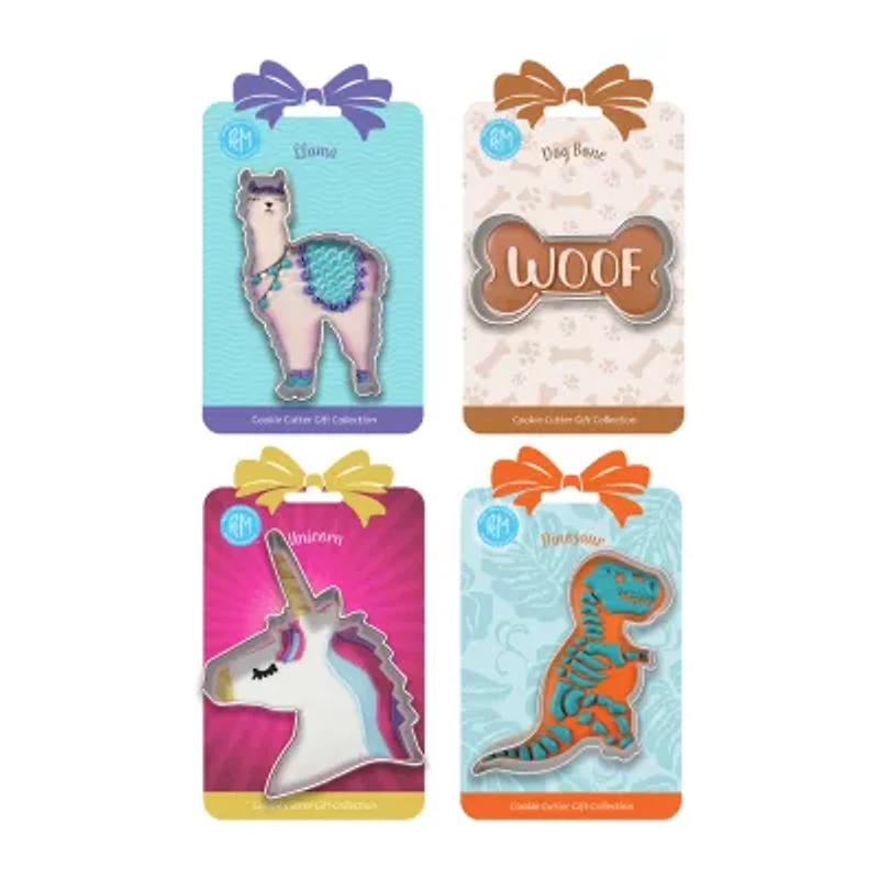R&M International Llc T-Rex Unicorn Lama Dog Bone 4-pc. Cookie Cutter Bundle