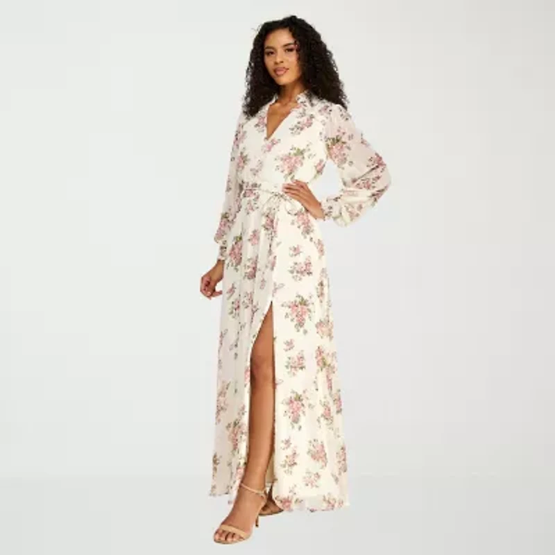 Premier Amour Womens Long Sleeve Floral Maxi Dress