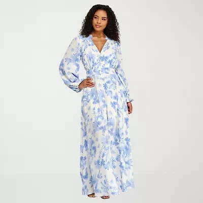 Premier Amour Womens Long Sleeve Floral Maxi Dress