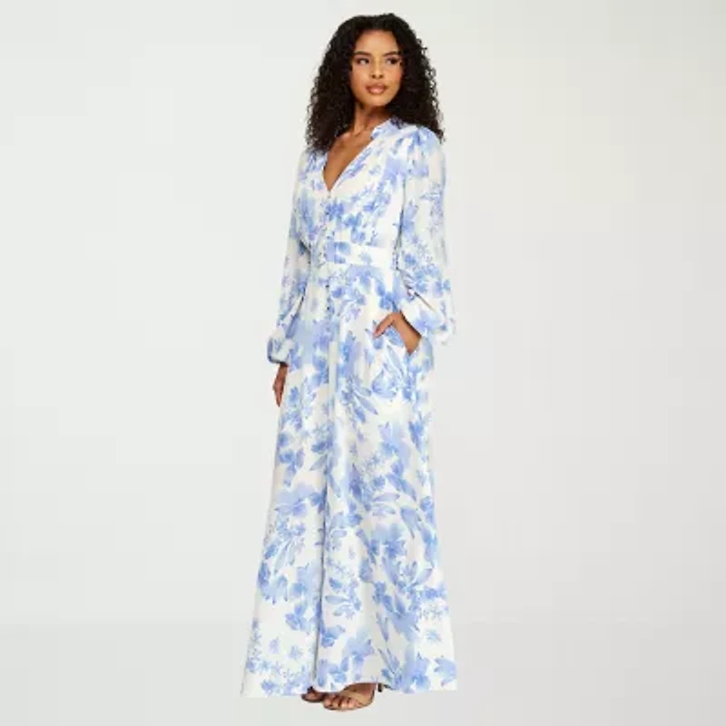 Premier Amour Womens Long Sleeve Floral Maxi Dress