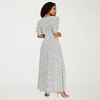 Premier Amour Womens Short Sleeve Polka Dot Midi Fit + Flare Dress