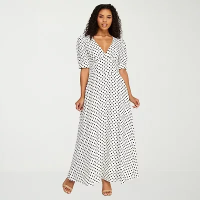 Premier Amour Womens Short Sleeve Polka Dot Midi Fit + Flare Dress
