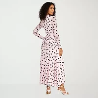 Premier Amour Womens Long Sleeve Polka Dot Midi Fit + Flare Dress