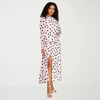 Premier Amour Womens Long Sleeve Polka Dot Midi Fit + Flare Dress